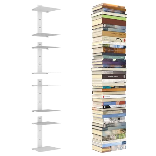 Mefirt Floating Bookshelves for Wall，8 Tier White Invisible Bookshelf