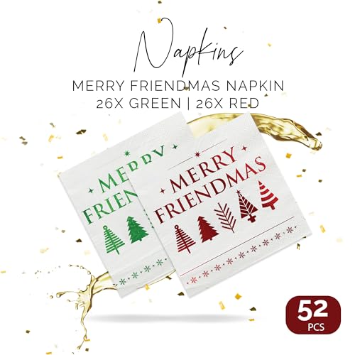 Merry Friendsmas Napkins – 52 Pack Cocktail Size Red & Green Paper Napkins