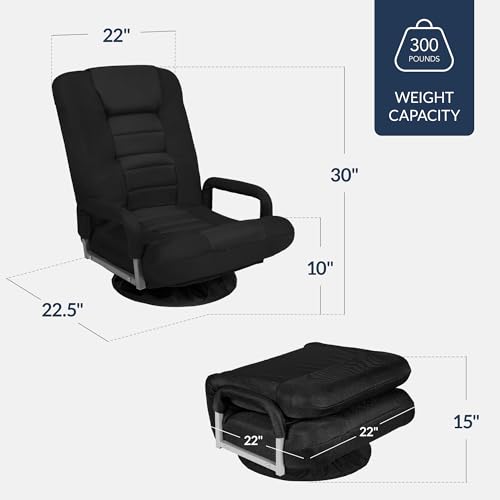 Swivel Gaming Floor Chair with Lumbar Support & Adjustable Backrest - Black/Black 22.5x22x30 in