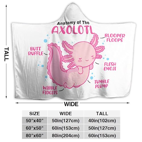 Axolotl Hooded Blanket for Kids 50x40 Inches - Cute Animal Plush Throw