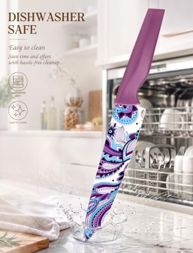 Astercook Paisley Pattern Kitchen Knife Set with Cover - 12-Piece