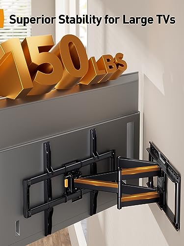 Perlegear Full Motion TV Wall Mount 45-95 Inch Max 150 lbs - No LED, Wood Stud Compatible