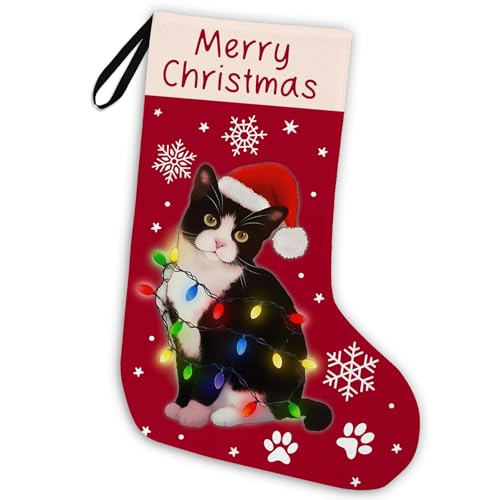 Blcak Cat 18-Inch Christmas Stocking – Cat Decor, Linen, Hanging Xmas Stocking (Variation: Blcak Cat)