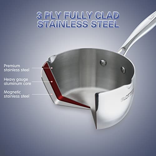 SLOTTET 1.5 Quart Tri-Ply Stainless Steel Saucepan with Steamer, Glass Lid & Pour Spout