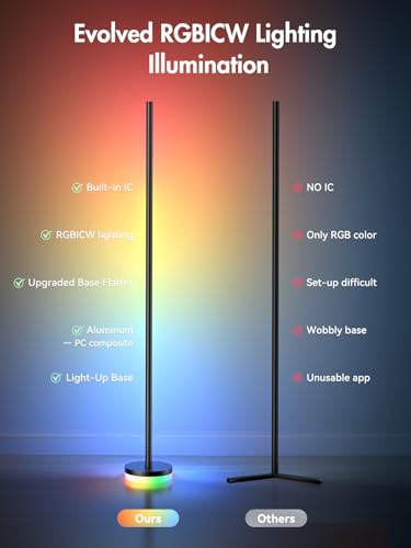 Corner Floor Lamp 1 Pack - RGBICW LED Smart Standing Light with Remote & App Control