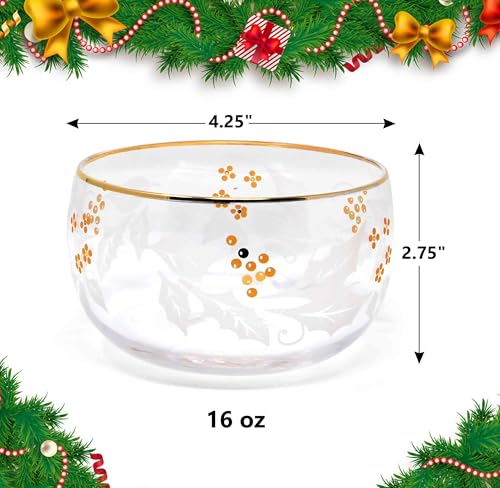 16 oz Festive Holiday Glass Nut Bowl with Gold Rim – Clear Bowl for Nuts & Snacks
