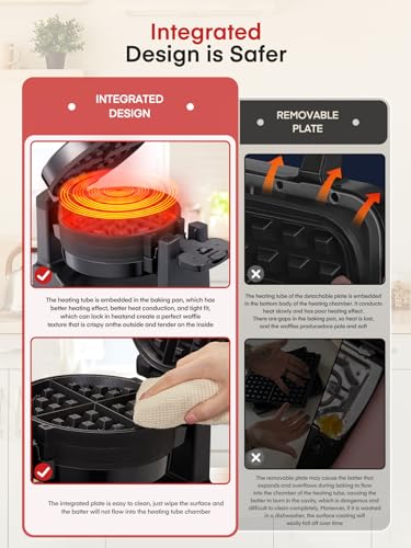 FOHERE Black Double Belgian Waffle Maker 180° Flip, 8 Slices, 1400W