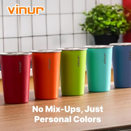 Vinur 16oz Colorful Stainless Steel Drinking Cups 8-Pack - Stackable & Reusable