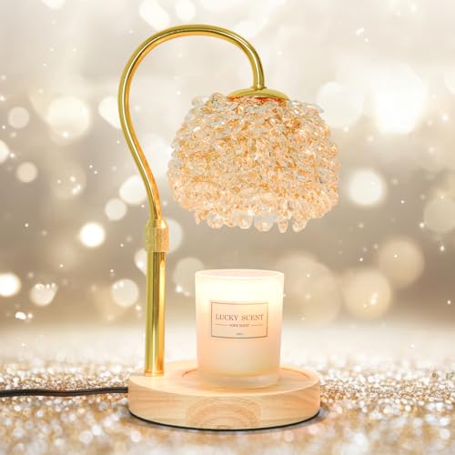 Hisummer Gold Candle Warmer Lamp with Crystals & Timer, Dimmable Electric Wax Warmer