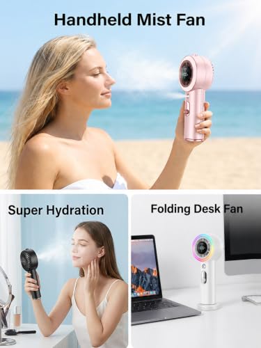 Rolosar Portable Mist Fan with Cooling & 26,000 RPM Turbo Airflow, 5000mAh Battery
