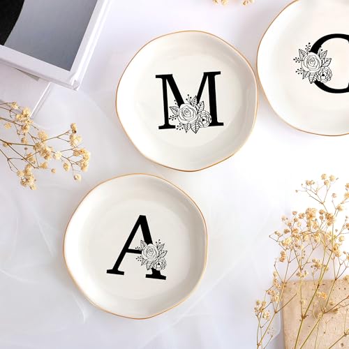 JoycuFF Initial G Ceramic Jewelry Tray 1-G — Bridesmaid Gifts, Trinket Dish for Rings, Earrings, Necklaces, Bracelets & Keys