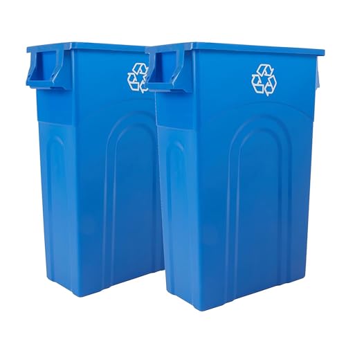 2 Pack Slim 23 Gallon Recycling Bins - Space Saving Indoor Outdoor Container