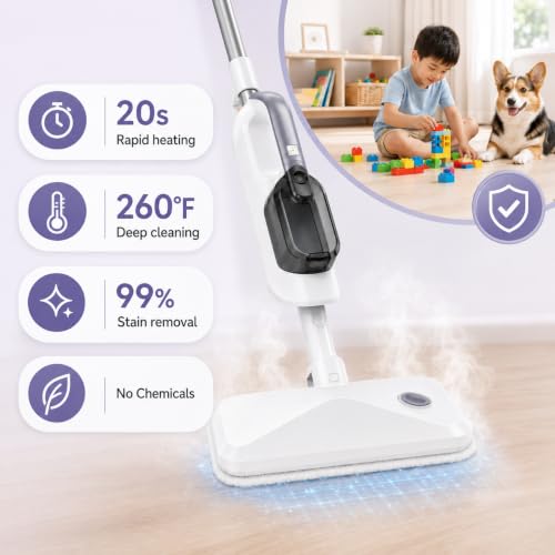 White 12-in-1 Steam Mop for Floor & Handheld Cleaning - Multi-Purpose, Fragrance Slot
