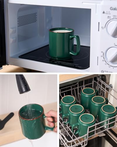Dark Green Famiware 4-Piece 14oz Ceramic Coffee Mug Set - Nebula Design