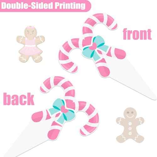 Pink Christmas Gingerbread Cupcake Toppers 48PCS Gingerbread Man Cake Decorations Candy Xmas Tree Cupcake Picks Christmas Party Decorations for Winter Holiday Baby Shower Birthday Supplies