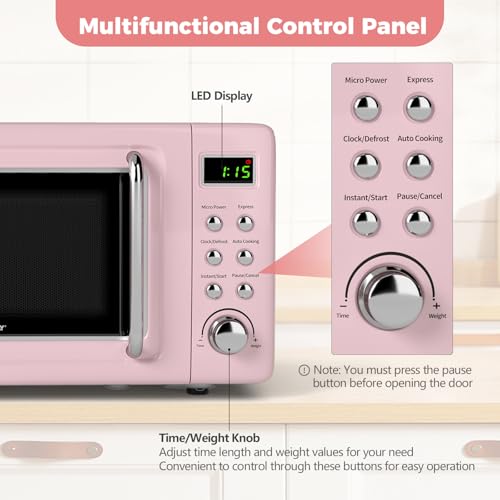 Pink Small Microwave Oven - 0.7 Cu.ft Countertop Retro Compact Kitchen Appliance - COSTWAY