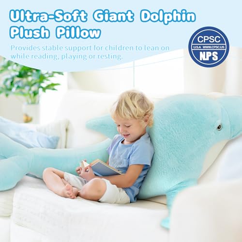 MaoGoLan 47 inch Giant Dolphin Stuffed Animal for Kids Toddlers, Plush Dolphin Body Pillow for Girls - Gift for Adults Girlfriend Women Christmas Easter Valentine's Day