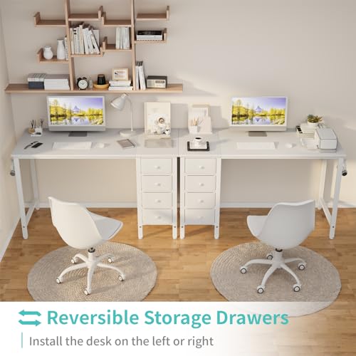 White Reversible Computer Desk with Fabric Drawer - 47.2 Inch Home Office Study Table