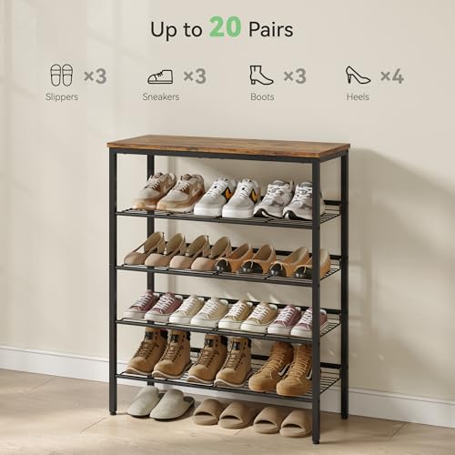 5-Tier Shoe Rack Organizer for Closet & Entryway - Rustic Brown