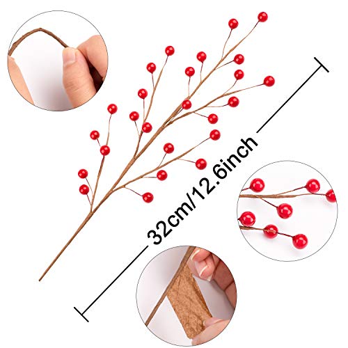 Whaline Christmas Red Berry Twig Stem, 12 Pack Artificial Burgundy