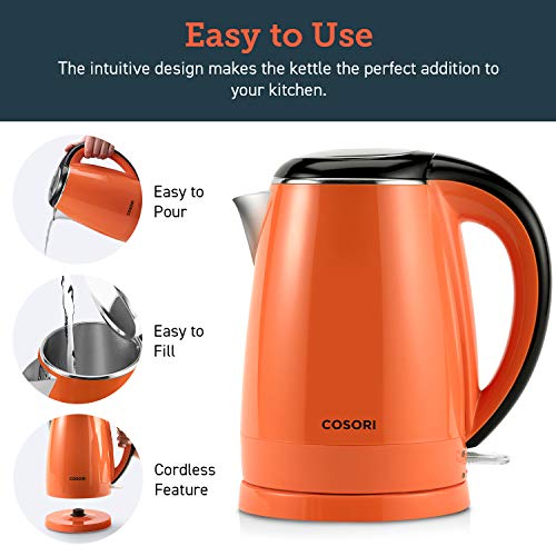 Cosori Electric Kettle, No Plastic Inner Lid, Filter & Spout, Stainless Steel Tea Kettle, Automatic Shut Off & Boil-Dry Protection, Durable Tea Kettle Boiler & Heater, 1.5L/1500W, Black