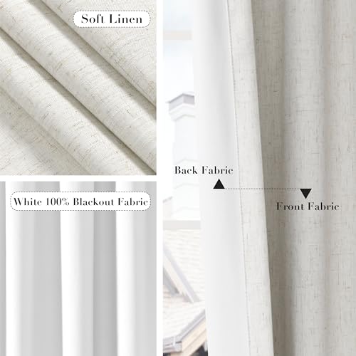 Blackout Linen Curtains 52x84 Inches Set of 2 - Natural Beige, Room Darkening, Thermal Insulated