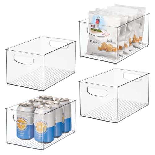 4-Pack Clear Stackable Plastic Storage Bins for Kitchen Pantry Cabinets