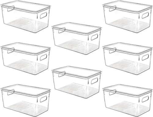 CONTROL KITCHEN Clear Plastic Storage Bins with Lids - 8x10x5 Inch Stackable Pantry Organizer