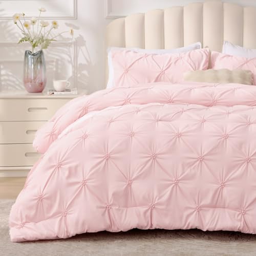 BEDELITE Baby Pink Queen Comforter Set Fluffy Soft Bedding - Elegant Floral Design
