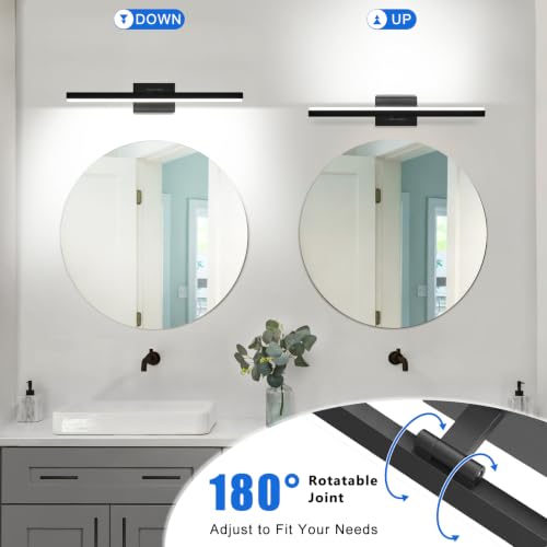 24-Inch Dimmable LED Bathroom Vanity Light - Black, Rotatable, Over Mirror, 6000K Cool White