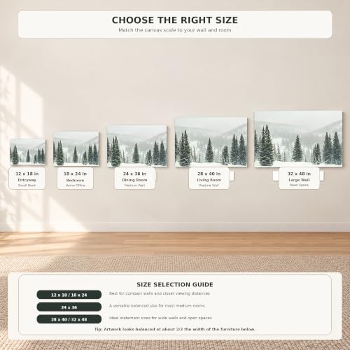 BYXOLARA Winter Scene Wall Art 24x36 Framed Canvas Print - Snow Forest Landscape, Pine Trees