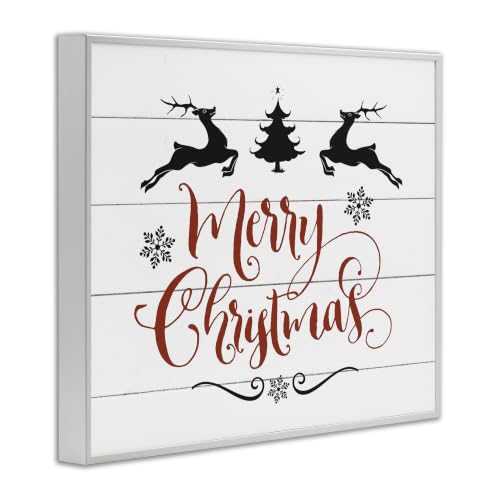 Merry Christmas Reindeer Holiday Framed Giclée Print 11 x 14 Inch White Frame
