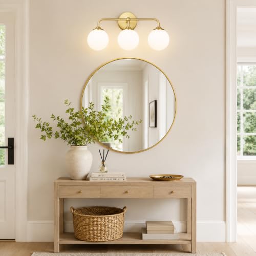 Gold 3-Light Vanity Light Fixtures with White Glass Shades - Modern Wall Sconce for Bathroom & Bedroom - Variation: Gold / 3 Light
