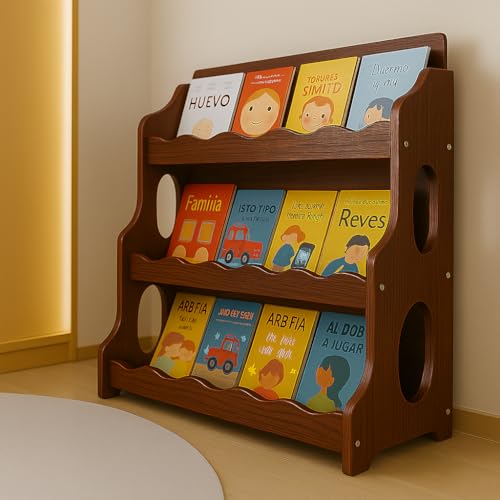 Kids Bookshelf Wooden Storage Shelf 31.25" x 33.5" Walnut Grain Finish - RedWalnut Pattern