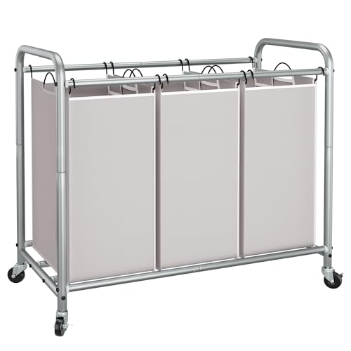 Laundry Sorter with 3 Removable Bags - Gray, 135L Capacity, Wheels