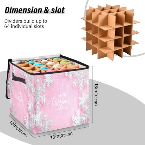 Pink Christmas Ornament Storage Box 64-Compartment 13x13x13 in with Dividers