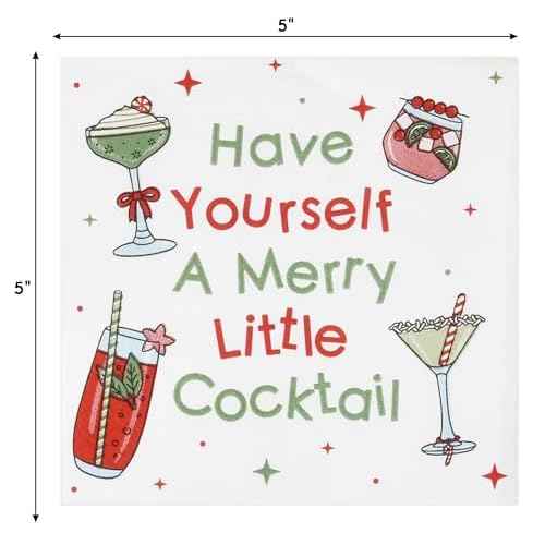Gift Boutique - 100 Count Christmas Funny Beverage Disposable Napkins Napkin Paper, Have Yourself a Merry Little Cocktail Dessert Napkins for Home, Tableware Party Supplies Decorations