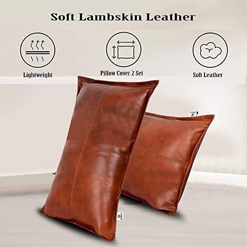Lambskin Leather Pillow Cover 16x24 Tan Antique Box - Premium Throw Cushion Case
