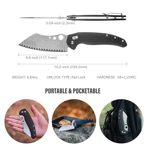 OKNIFE Sentry R1 Damascus Foldable Chef Knife - Black, 4.61'' Outdoor Kitchen Knife