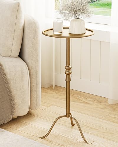 25.6-Inch Vintage Bronze Pedestal End Table with Tray Top
