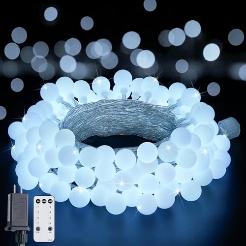 100ft Globe String Lights Indoor Outdoor Waterproof, 200 LED Christmas fairy Lights Plug in with Remote, Connectable Hanging Lights for Bedroom Classroom Camping Patio Wedding Garden Decor, Warm White