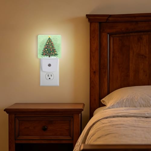 BouitoCD Christmas Tree Night Light Plug-In with Dusk-to-Dawn Sensor, Warm LED 0.5W