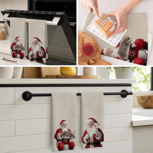 Vintage Christmas Santa Claus Hand Towels Set of 2 for Bathroom & Kitchen - MSJAUENN