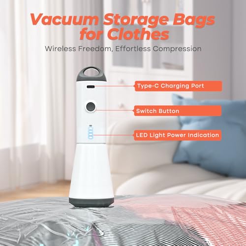 Vacbird 15 Pack Cordless Vacuum Seal Bags with Rechargeable Pump - Space Saver Compression Storage for Clothes Bedding Travel Variation of THIS listing