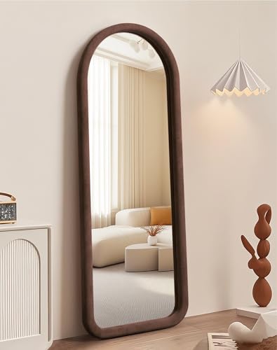 Full Length Arched Floor Mirror 55x20 Brown Velvet Frame Standing or Hanging