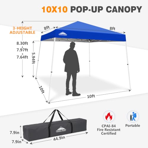 EAGLE PEAK 10x10 Slant Leg Pop Up Canopy Tent - Blue, Portable & Easy Setup