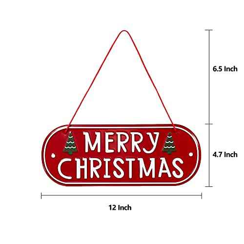 Merry Christmas Metal Hanging Sign Christmas Tree Ornaments, 12"x 5"