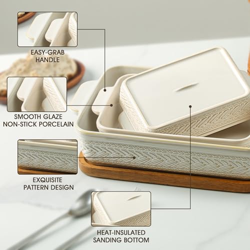 ArteBake Beige Ceramic Casserole Dish Set of 3 Oven-to-Table Bakeware