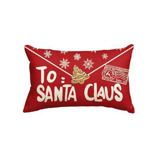 AVOIN colorlife Christmas to Santa Claus Snowflake Envelope Throw Pillow Cover, 12 x 20 Inch Winter Holiday Cushion Case Decoration for Sofa Couch