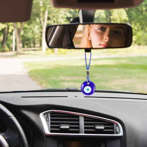 4 Pcs Blue Evil Eye Glass Hanging Pendant, Evil Eye Car Hanging Ornament Glass Blue Eyes Decor Car Accessories Eyes Charm for Good Luck Protection Wedding Party Christmas Favors Gift